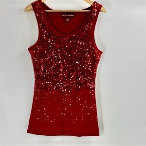 Red sequin tank top tin knit sparkle holiday tank women's XL
